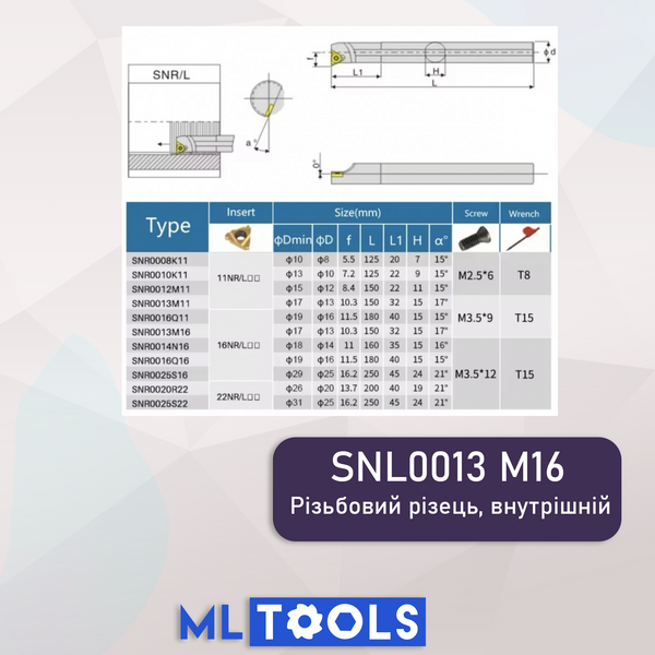 SNL 0013 М16 Різець різьбовий (внутрішній)(лівий) M16SNL0013 фото